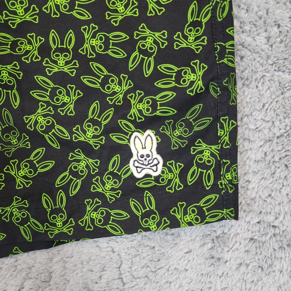Psycho Bunny Swim Trunks Mens S Shorts Black Green Skull Bunny Logo 5" Inseam - Picture 3 of 10